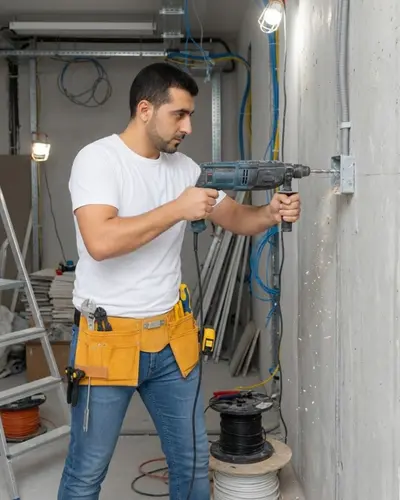 Profesyonel Elektrik Montaj Ustası Matkapla Çalışırken